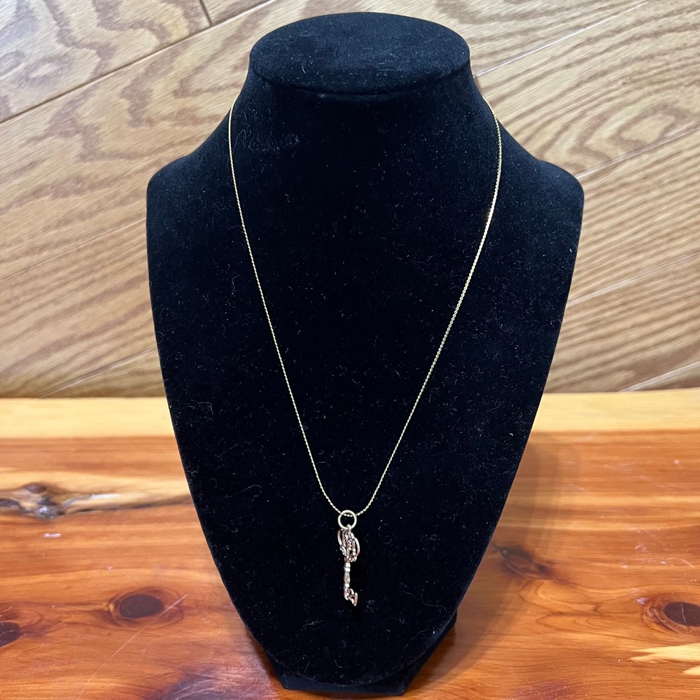 Vintage Gold Tone Heart Key Charm & Necklace‎ Filigree Number 21 Whimsical Fairy